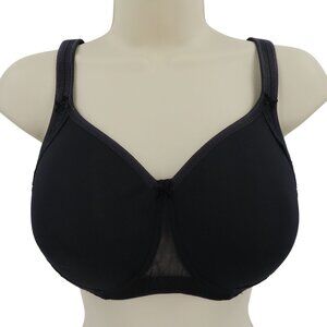 Rosa Faia 34E Lace Rose Wireless Contour Bra Solid Black Lined Bow Mesh Panels